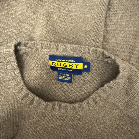 Ralph Lauren Rugby Cable Suede-Patch Knit Wool Pullover Sweater Brown Size Med - Picture 7 of 8